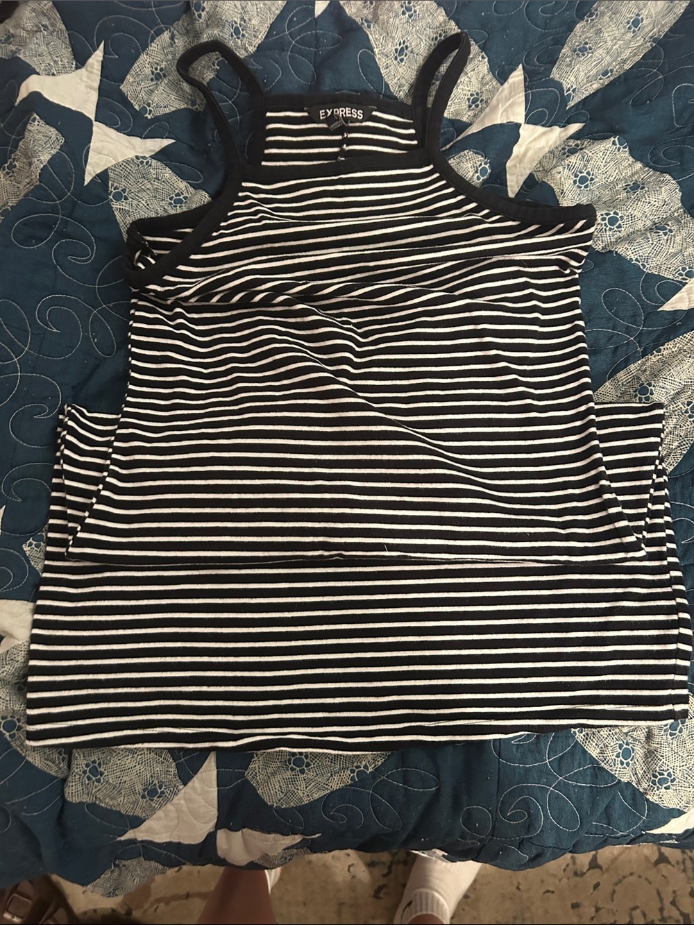 Express Black and White Striped High-Neck Mini Dress